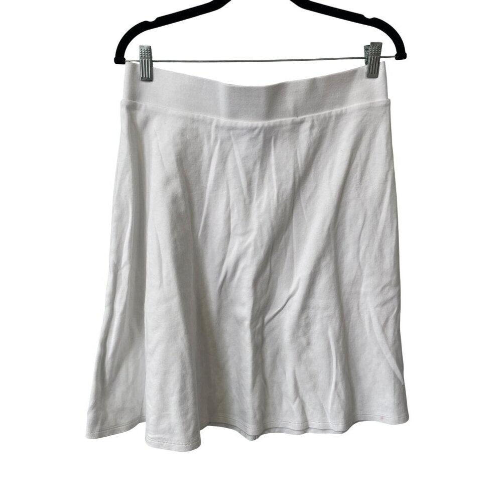Lands End Pull On A Line Skirt Size Medium Elastic Waist White Cotton Minimalist